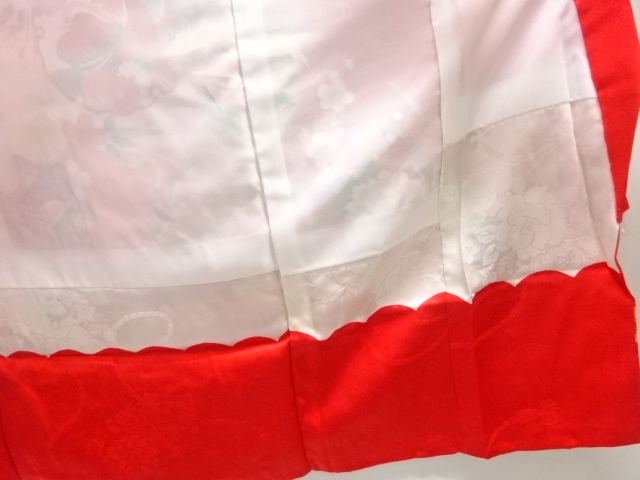  御所車に花鳥模様子供着物(内袖・長襦袢付き)